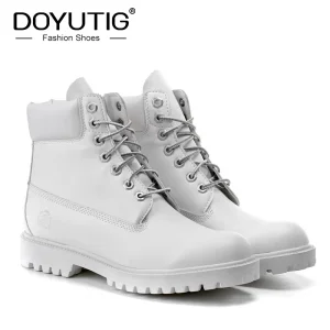 DOYUTIG White Leather Outdoor Boots