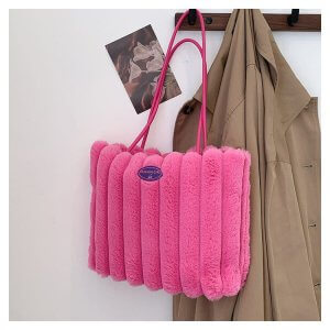 pink black faux fur tote
