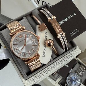 armani rose gold crystal set