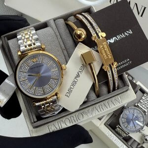 armani two tone blue crystal set