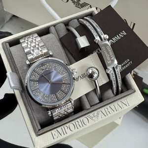 armani silver blue crystal set